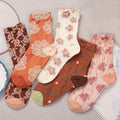 5 Pairs Floral Print Socks, Comfy & Breathable Mid Tube Socks, Women's Stockings & Hosiery Lootquake LLC