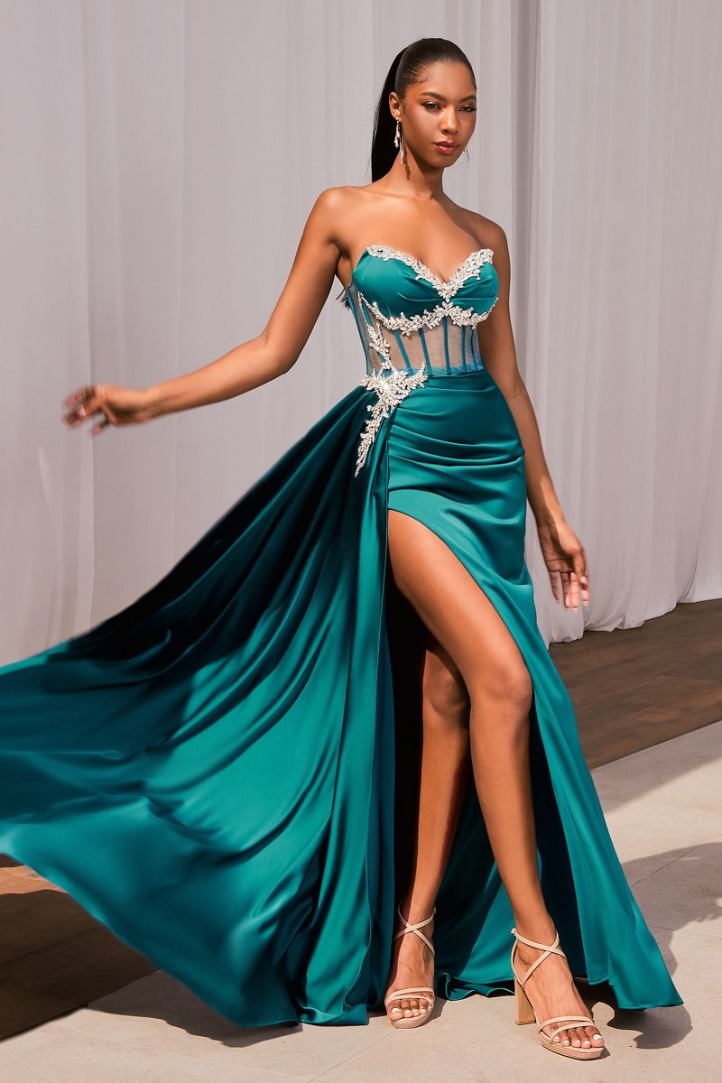 Satin Fitted Gown With Embelishment Purplish Diva