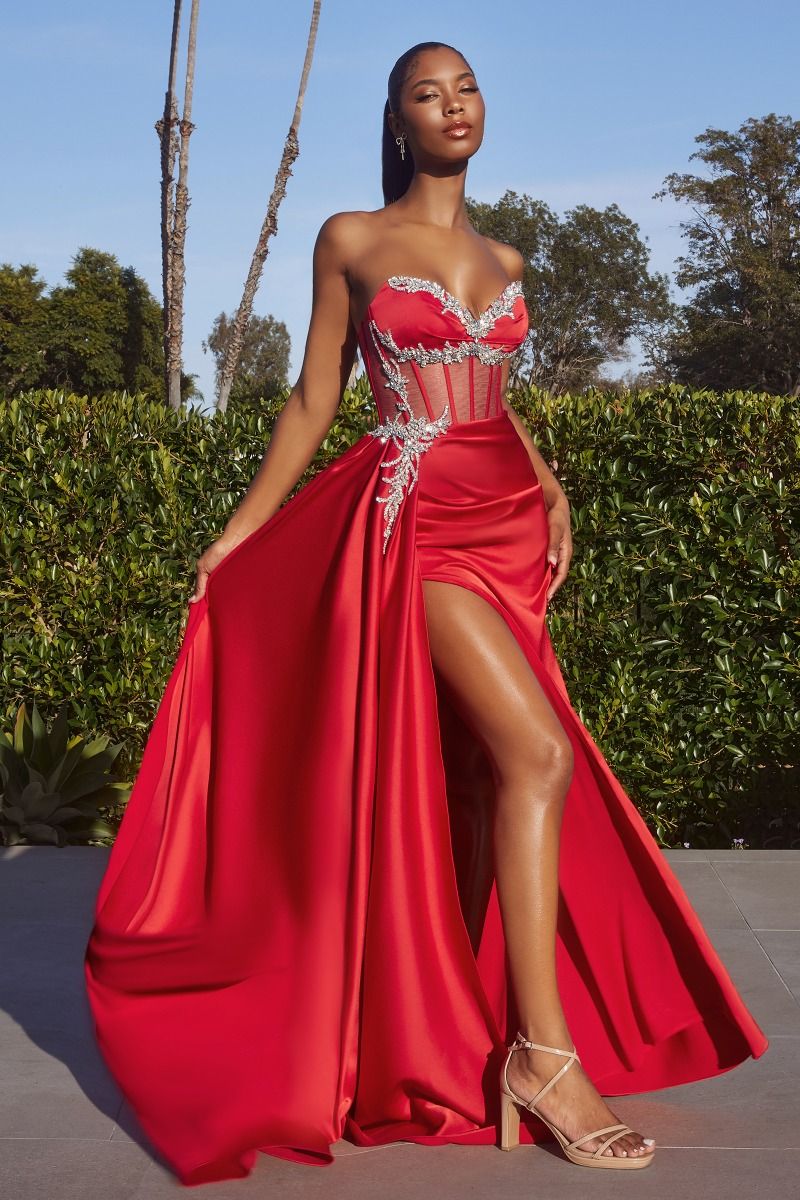 Satin Fitted Gown With Embelishment Purplish Diva