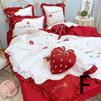 Strawberry Embroidery Cotton Four-Piece Cotton Bedding Silk Duvet Cover Pi-Mart