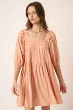 Pintuck Detail Tie Back Mini Dress For Women – Chic and Trendy Mini Dress with Playful Tie Back and Textured Pintuck Design