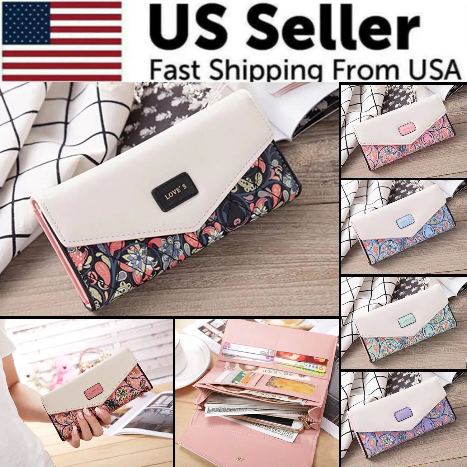 Fashion Women Leather Envelope Clutch Wallet Long Card Holder Purse Bag Handbag Pi-Mart