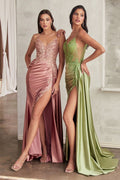 Satin Fiitted Gown With Sash & Lace Detail Purplish Diva