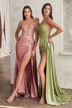 Satin Fiitted Gown With Sash & Lace Detail Purplish Diva