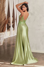 Satin Fiitted Gown With Sash & Lace Detail Purplish Diva