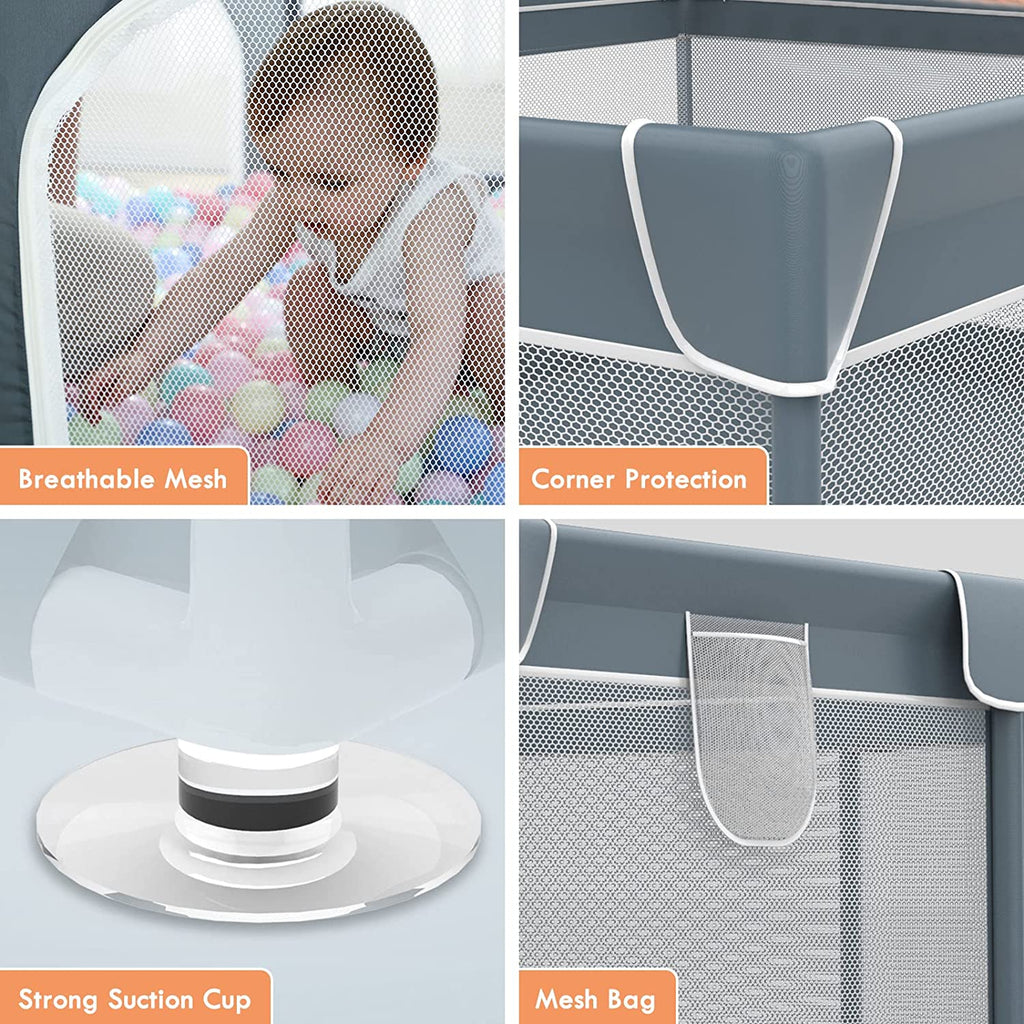 Play Pen For Babies And Toddlers, Baby Play Yard With Gate For Limited Space 47x47x26  Baby Fence With Breathable Mesh, Safety Indoor & Outdoor Activity Center Pi-Mart