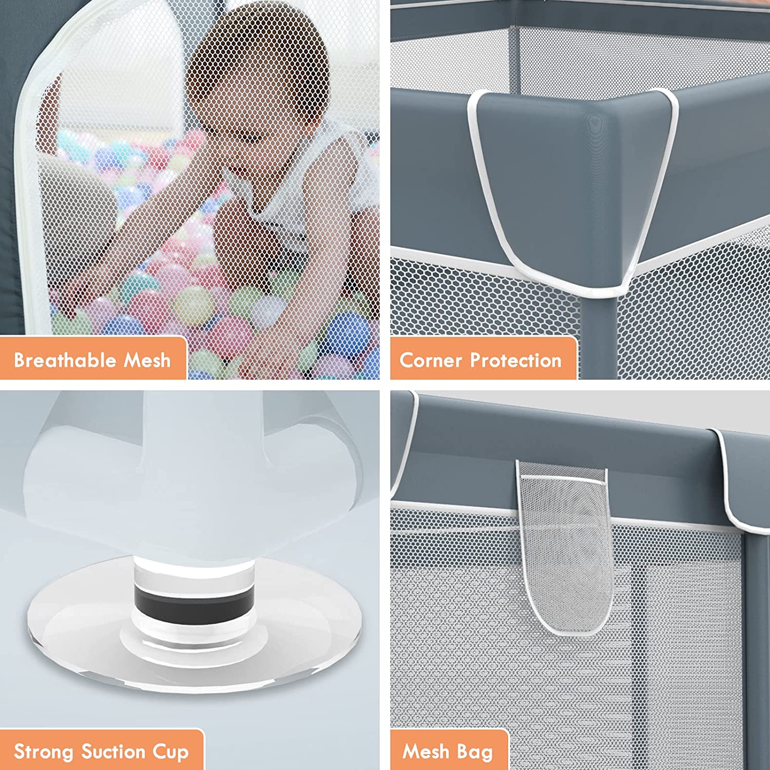 Play Pen For Babies And Toddlers, Baby Play Yard With Gate For Limited Space 47x47x26  Baby Fence With Breathable Mesh, Safety Indoor & Outdoor Activity Center Pi-Mart