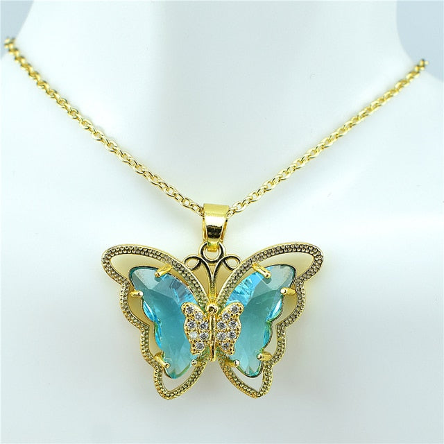 Crystal Glass Butterfly Necklace Pi-Mart