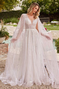 A-Line Bridal Gown With Long Sleeves Purplish Diva