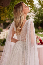 A-Line Bridal Gown With Long Sleeves Purplish Diva