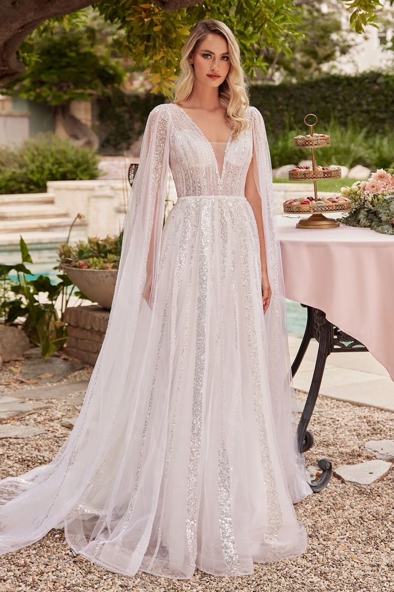 A-Line Bridal Gown With Long Sleeves Purplish Diva