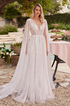 A-Line Bridal Gown With Long Sleeves Purplish Diva