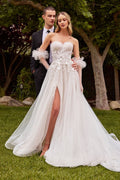Strapless A-Line Bridal Gown With Gloves Purplish Diva