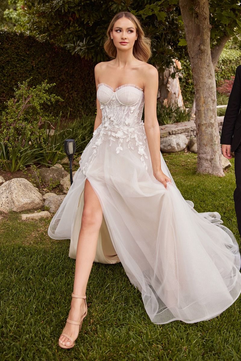Strapless A-Line Bridal Gown With Gloves Purplish Diva