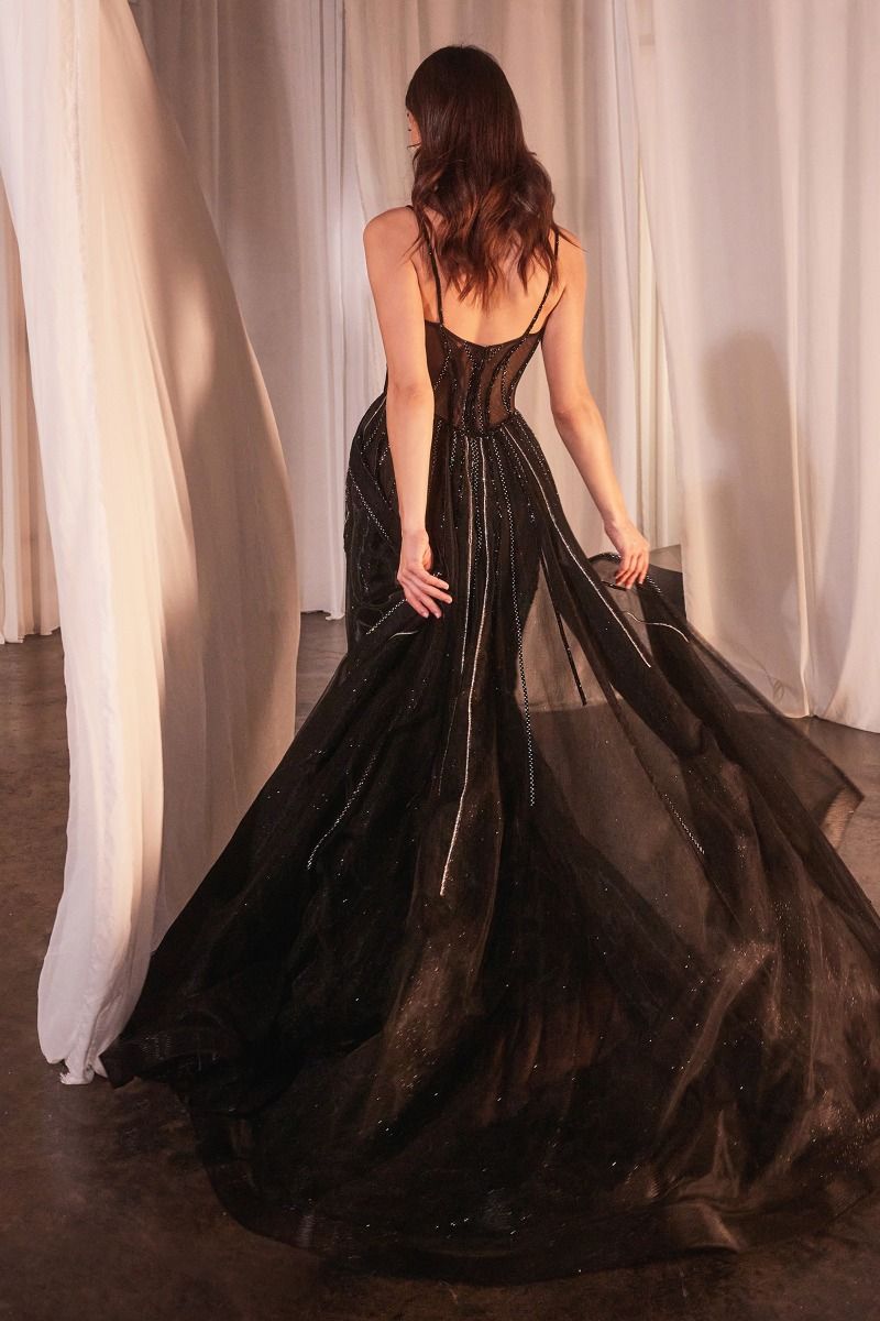 Beaded Fitted Gown With Overskirt Purplish Diva