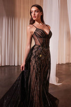 Beaded Fitted Gown With Overskirt Purplish Diva