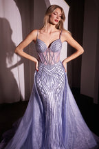Beaded Fitted Gown With Overskirt Purplish Diva