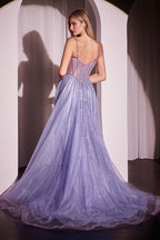 Beaded Fitted Gown With Overskirt Purplish Diva