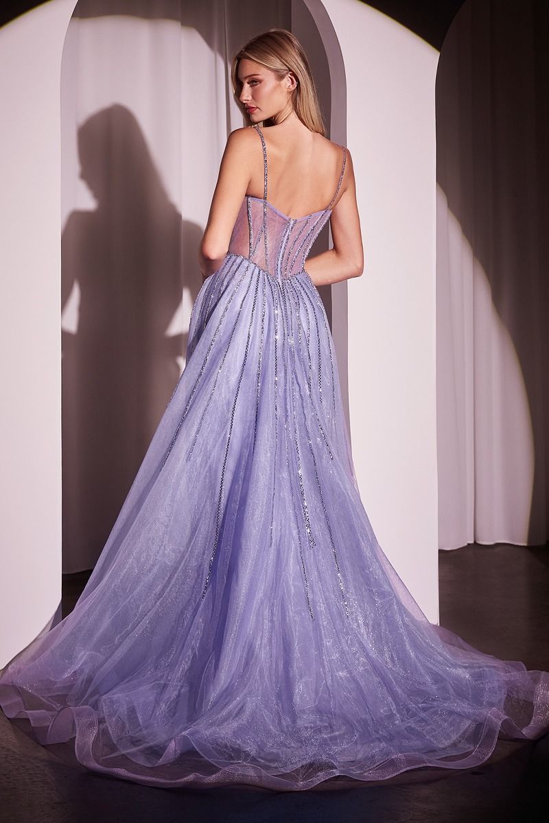 Beaded Fitted Gown With Overskirt Purplish Diva
