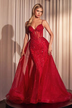 Beaded Fitted Gown With Overskirt Purplish Diva