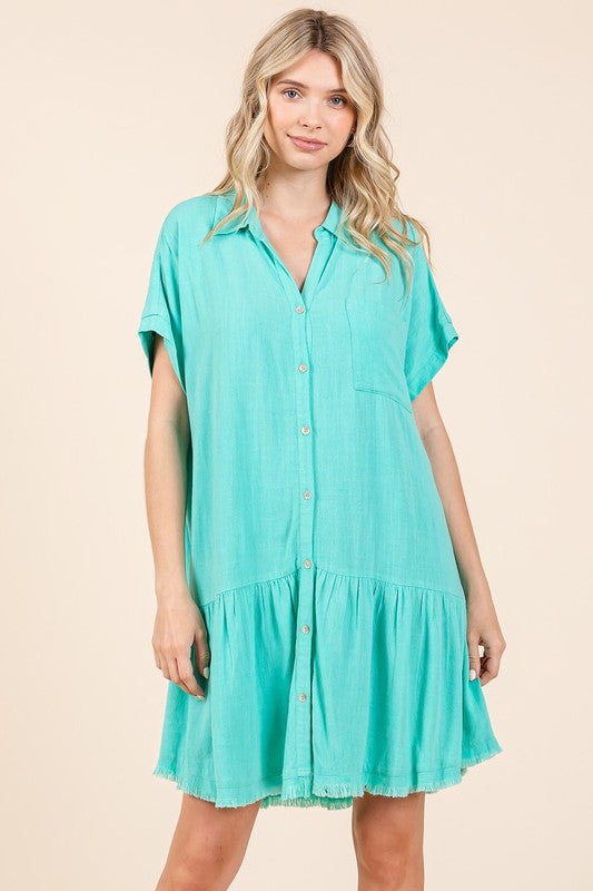 New Summer Linen Blend Button Down Shirt Mini Dress For Women – Fluttering, Casual, Timeless and Versatile Wardrobe Staple Stevvex