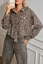 Dark Khaki Leopard Print Raw Hem Cropped Jacket – Femstylo