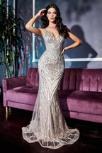Art Deco Beaded Fit & Flare Gown Purplish Diva