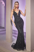 Art Deco Beaded Fit & Flare Gown Purplish Diva