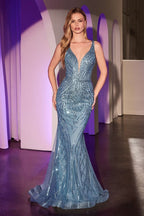 Art Deco Beaded Fit & Flare Gown Purplish Diva