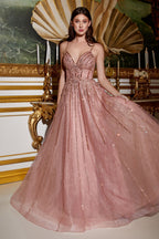 A-Line Beaded Gown With Lace Detail Purplish Diva