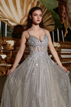 A-Line Beaded Gown With Lace Detail Purplish Diva