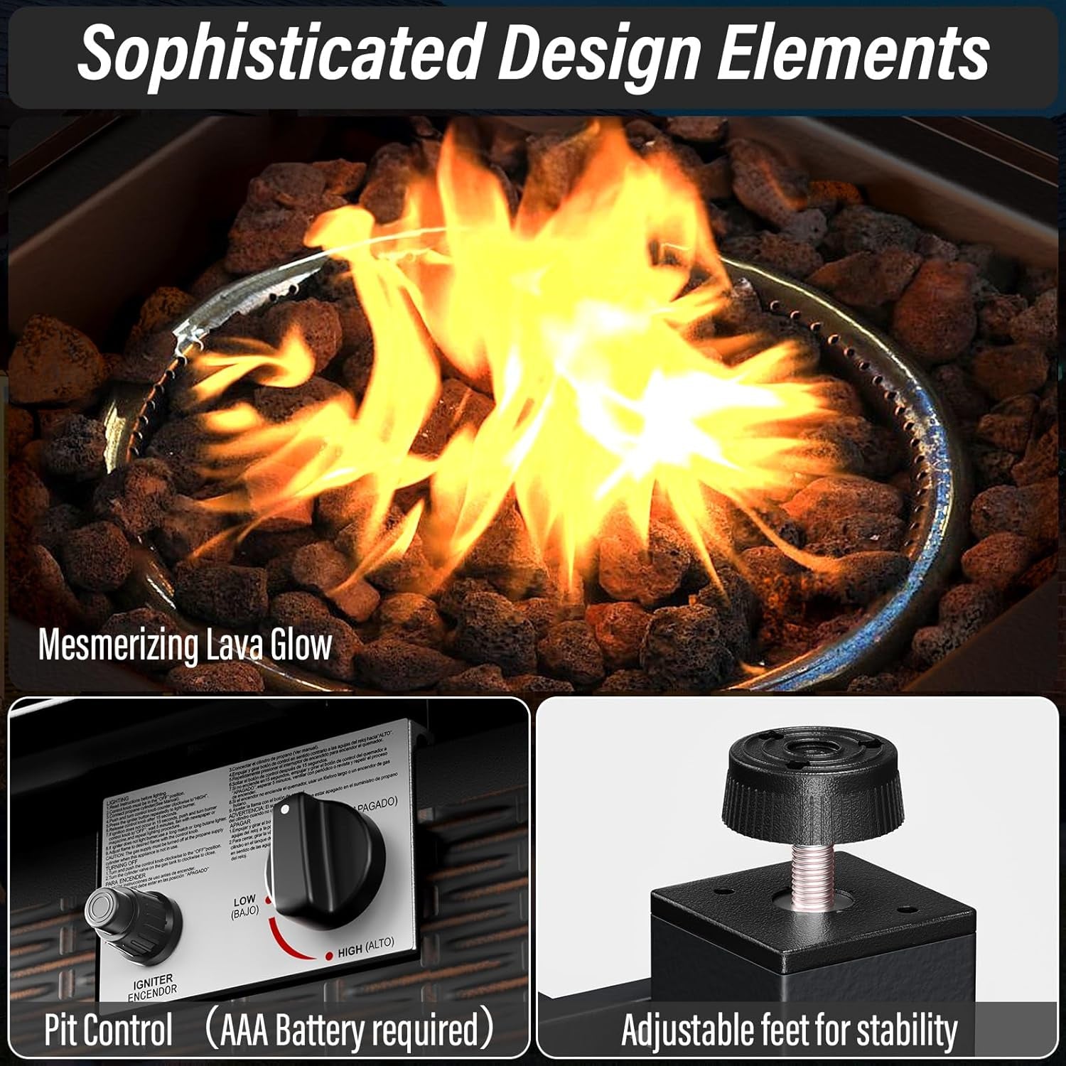 5 Piece Outdoor Patio Set With 50000 BTU Fire Pit Blue