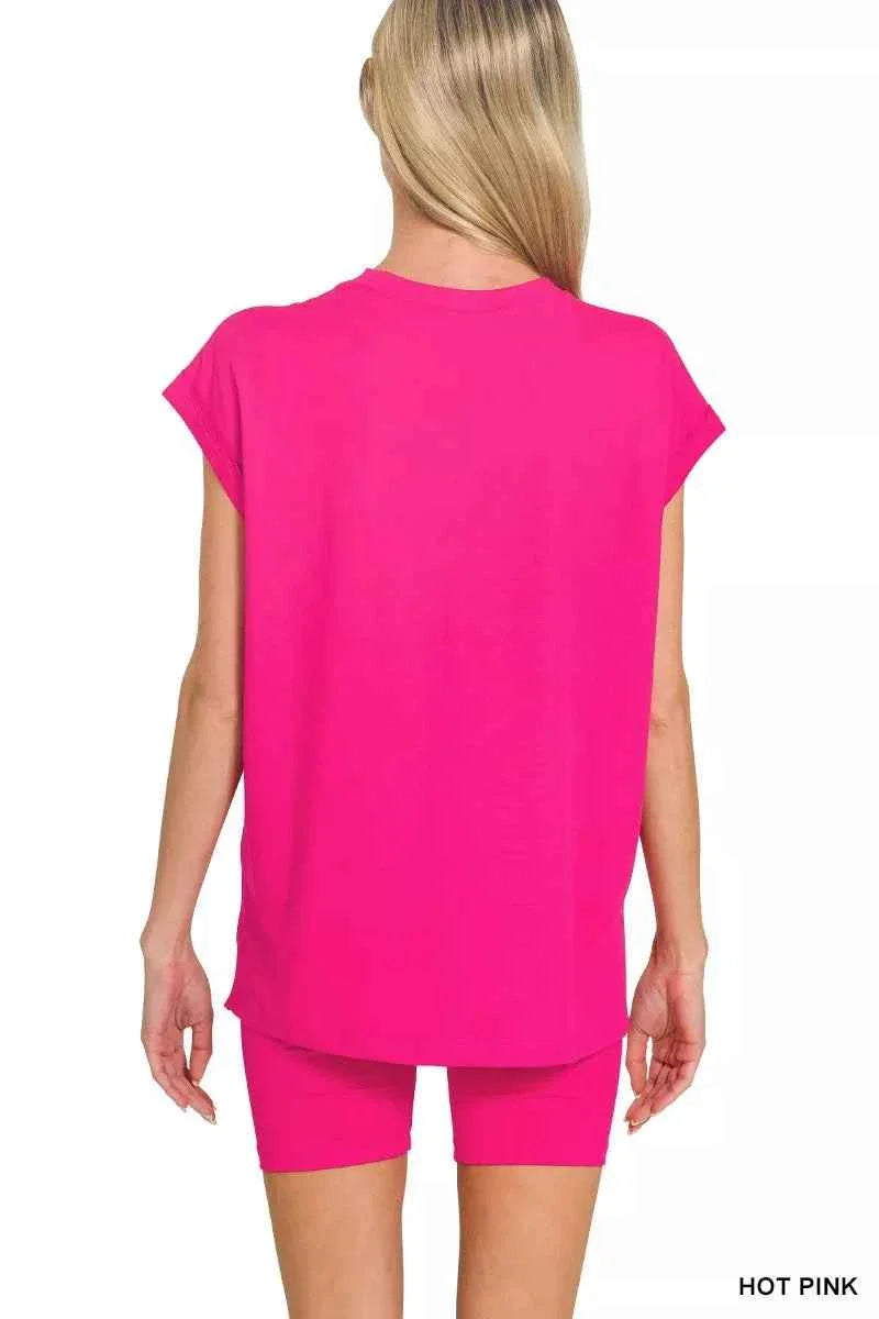 Zenana Brushed Dty Microfiber Top & Biker Shorts THRIXINE