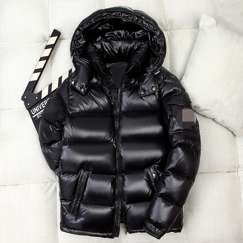 Short Shiny Hooded Couple Thick Warm Jacket White Duck Down Handsome Trend