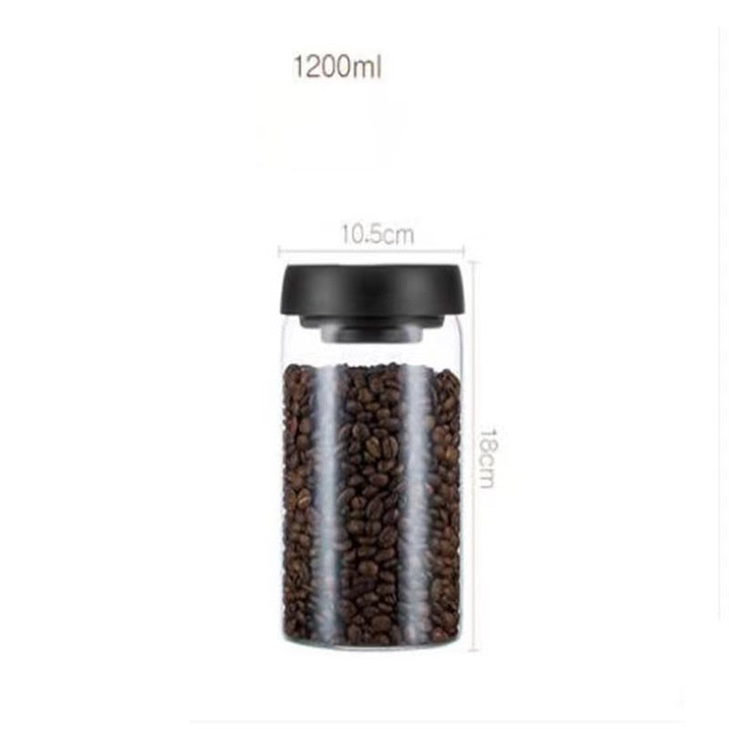 Vacuum Sealed Jug Set Black Coffee Beans Glass Airtight Canister Kitchen Food Grains Candy Keep Good Storage Jar Set Kitchen Gadgets Pi-Mart