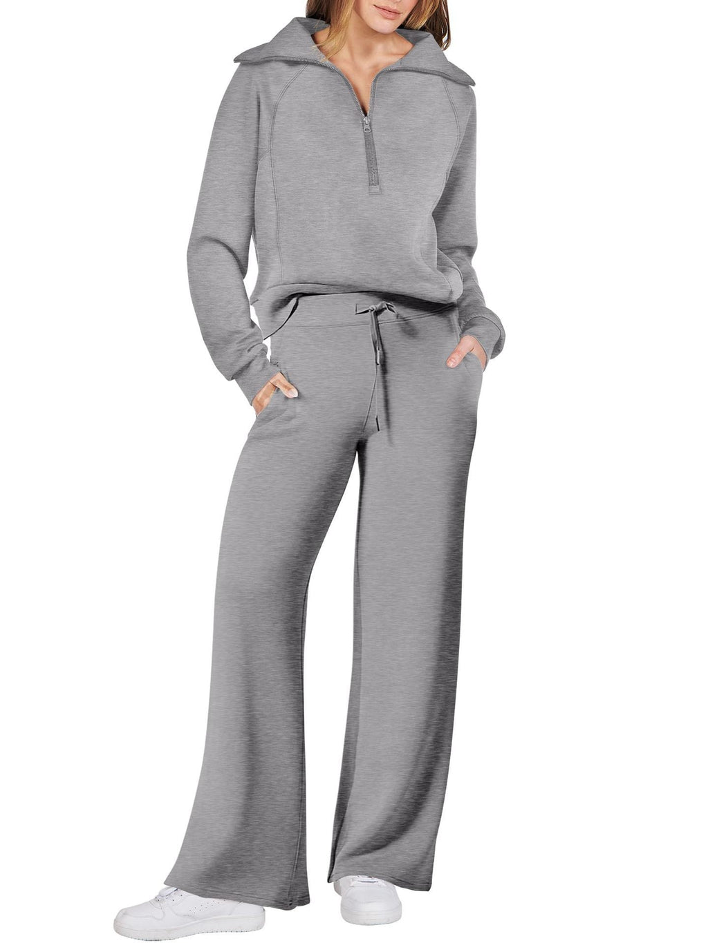 Leisure Sports Suit Long-sleeve Zipper Sweatshirt Wide Leg Pants Two-piece Set Pi-Mart