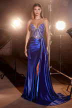 Fitted Satin Gown With Beaded Bodice Purplish Diva