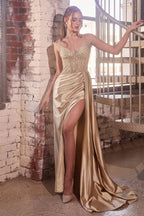 Fitted Satin Gown With Beaded Bodice Purplish Diva