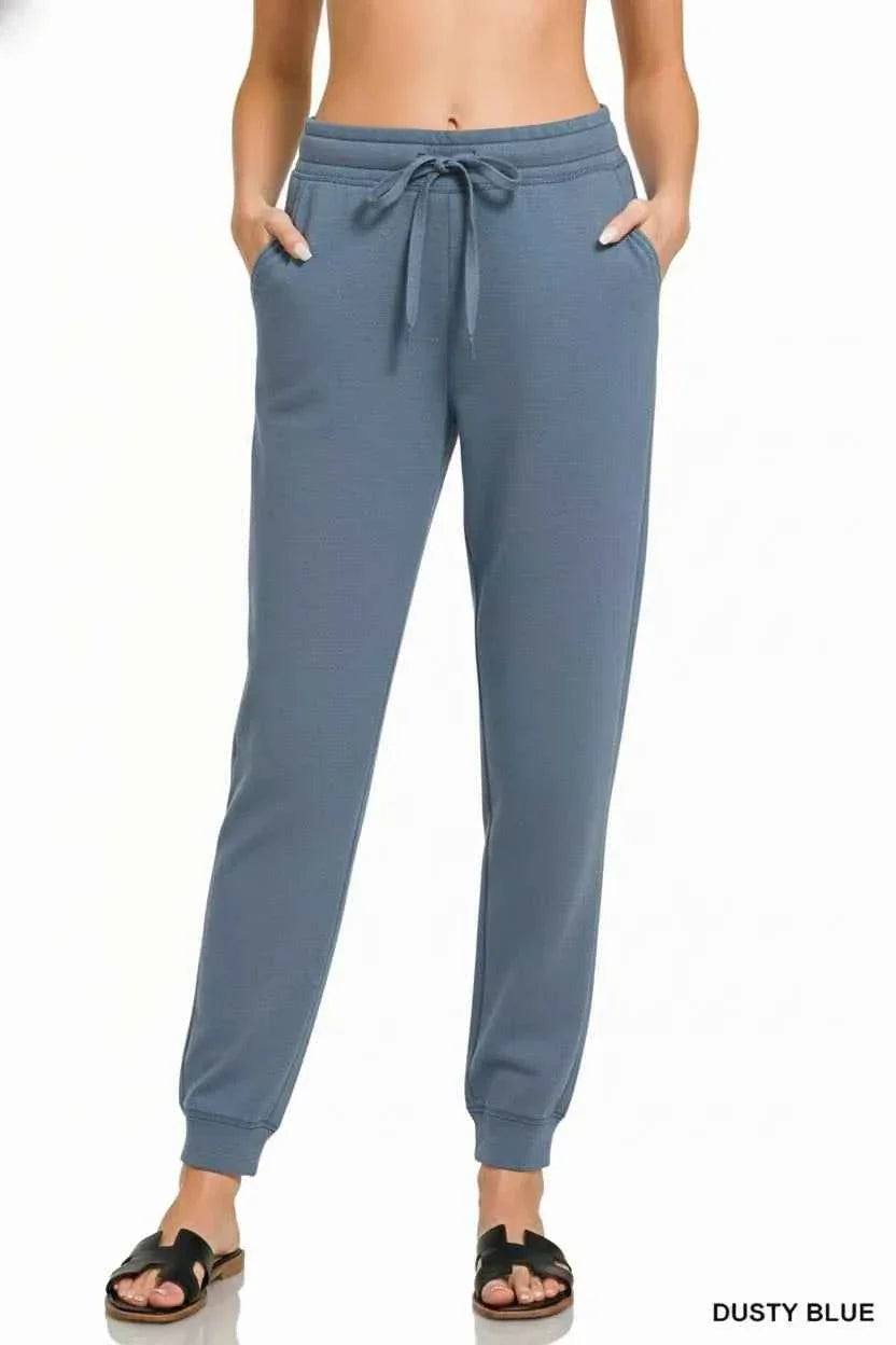 Zenana Drawstring Scuba Joggers with Pockets THRIXINE