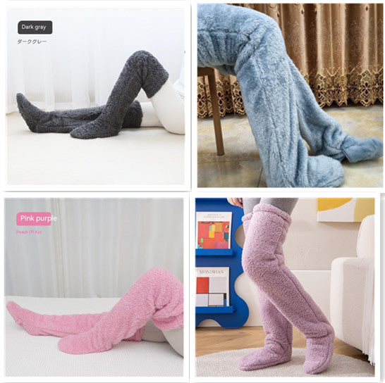 Over Knee High Fuzzy Long Socks Winter Warm Cold Leg Knee Joint Cold-proof Stockings Home Floor Sleeping Socks Pi-Mart
