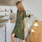 Women's Solid Bandage Irregular Short-sleeved Round Neck Mid-length Dress - SJB-DIAMOND ELITES