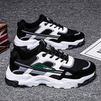 Black White Lace-up Sneakers Men Outdoor Breathable Csual Mesh Shoes Lightweight Running Sports Shoes Pi-Mart