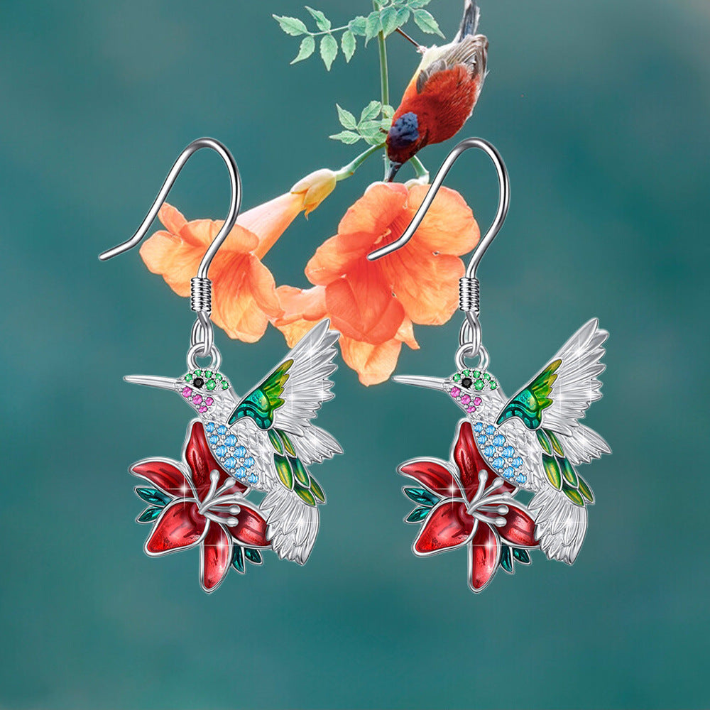 Colorful Hummingbird Full Diamond Pendant Earrings Pi-Mart