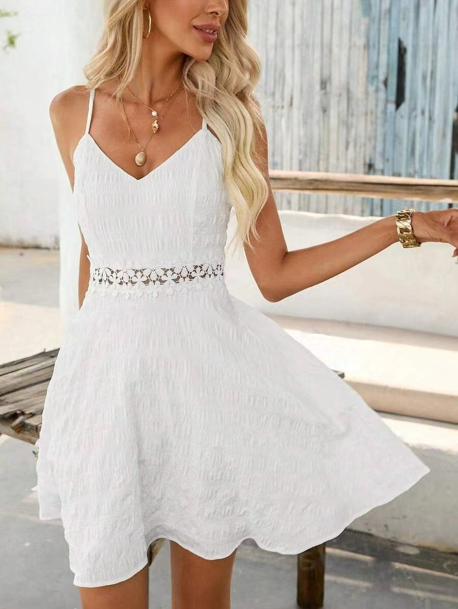 Cross Border Hot Sale Sling Stitching Lace Dress V-neck Casual Lootquake LLC