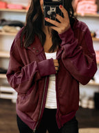Waffle Zip Up Hooded Jacket with Pockets THRIXINE