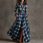 Large Size Women's Clothing French Retro Grid Slim Irregular Dress Pi-Mart