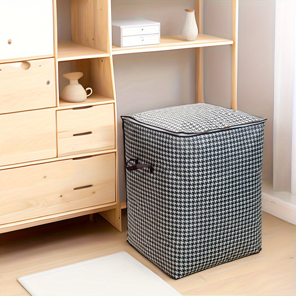 2pcs/5pcs Extra Large Capacity Stylish Houndstooth Storage Boxes - Durable, Space-Saving Closet Organizers with Handles for Easy Clothes, Blanket Storage and Organization at Home and Office Lootquake LLC