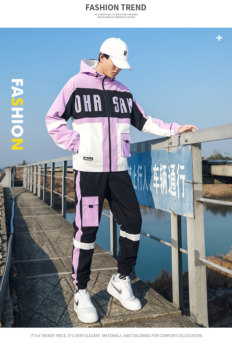 Youth Hip Hop Two-piece Student Hooded Fashion Long Sleeve Sweatshirt Jacket Pi-Mart