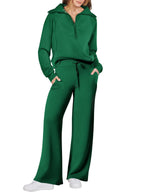 Leisure Sports Suit Long-sleeve Zipper Sweatshirt Wide Leg Pants Two-piece Set Pi-Mart