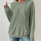 Fashion Drawstring Long-sleeved Hooded Sweatshirt With Pockets Solid Sunken Stripe Hoodie Knitwear Womens Clothing Pi-Mart